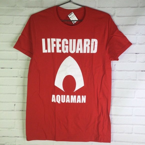 DC Comics Aquaman Lifeguard Logo Tee T-Shirt Red - Picture 1 of 5